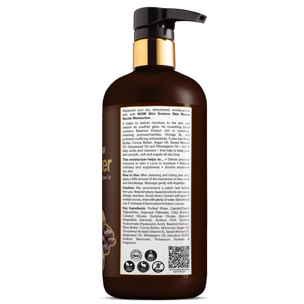WOW Skin Revive Nectar Moisturiser - Shea & Cocoa Butters and Moroccan Argan Oil and Beetroot Extract - No Parabens and No Minerals - 400ml