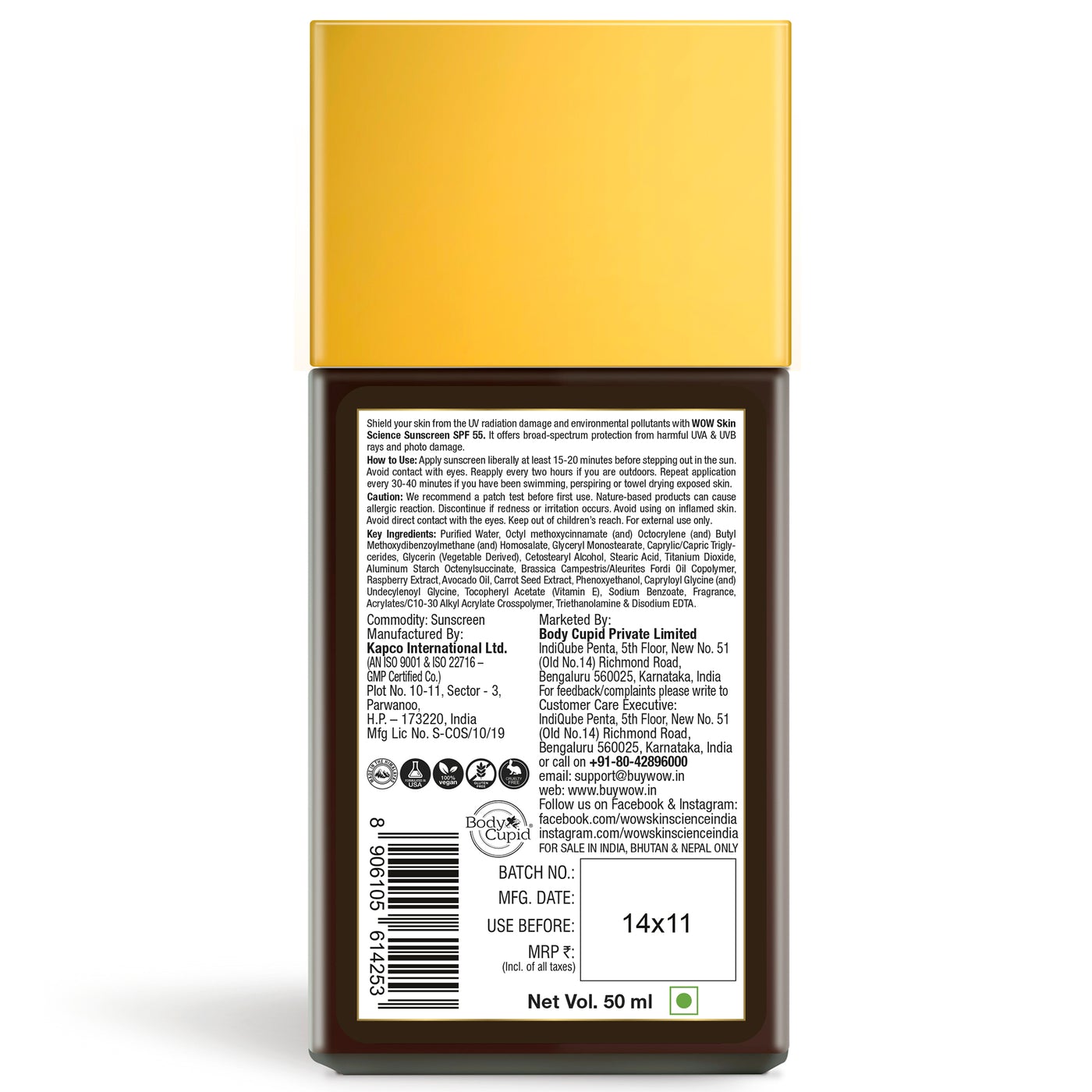 WOW Sunscreen Matte Finish - SPF 55  - Very High Broad Spectrum - UVA &UVB Protection - Quick Absorb - No Parabens, Silicones, Mineral Oil, Oxide, Color & Benzophenone, 50mL