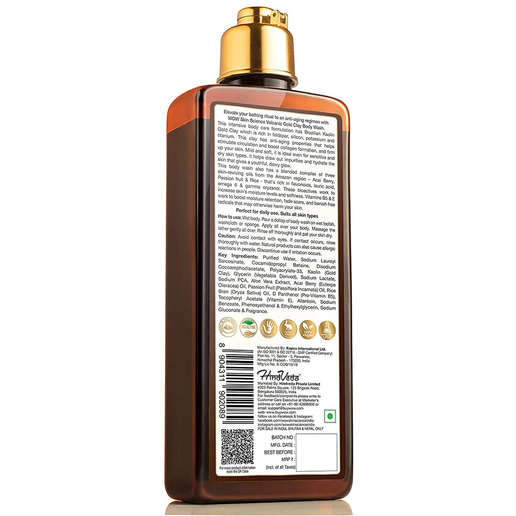 WOW Amazon Rainforest Collection - Volcanic Gold Clay Shower Gel (With Acai, Passion Fruit and Rice Oil Complex) - No Parabens, Sulphate, Silicones and Color - 250 ml