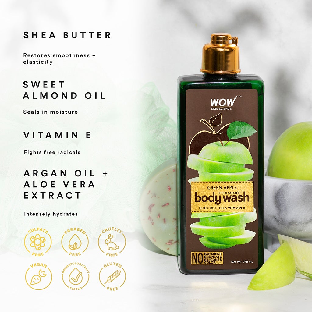 WOW Green Apple Foaming Body Wash - No Parabens, Sulphate, Silicones & Color - 250 ml