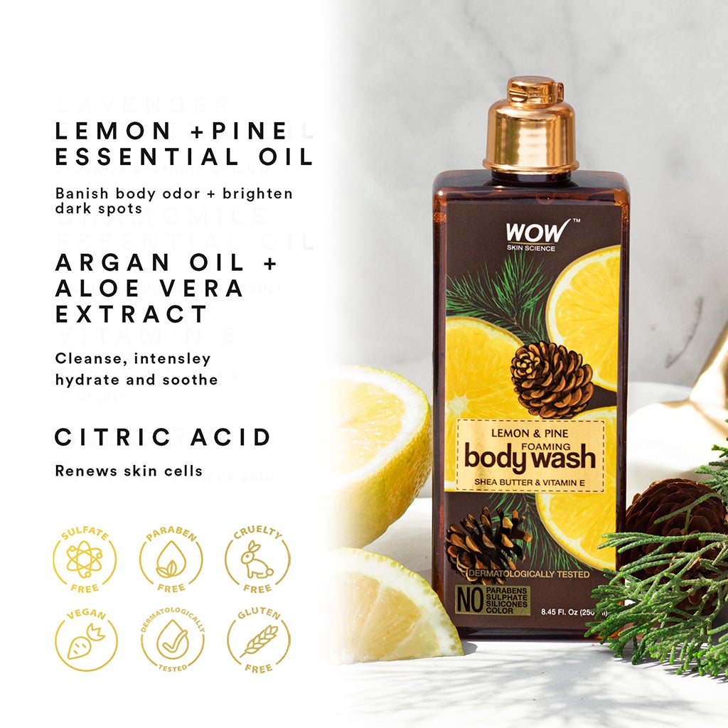 WOW Lemon & Pine Foaming Body Wash - No Parabens, Sulphate, Silicones & Color - 250 ml