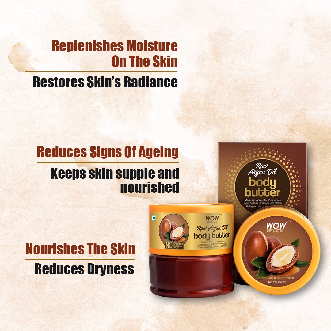 WOW Raw Argan Oil Body Butter - No Parabens, Silicones, Mineral Oil & Color - 200 ml
