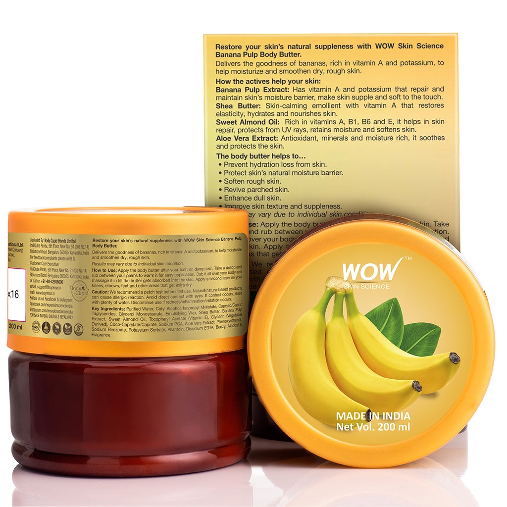 WOW Banana Pulp Body Butter - No Parabens, Silicones, Mineral Oil & Color - 200 ml