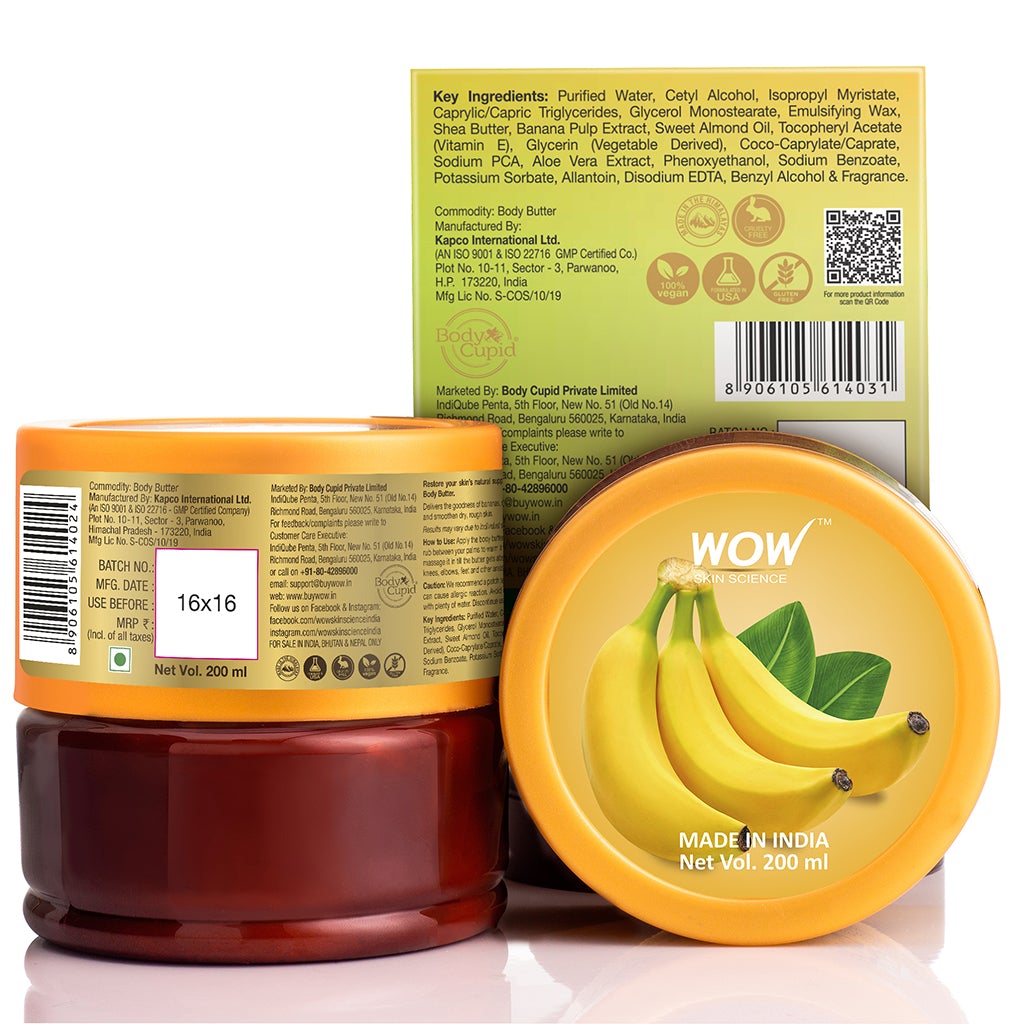WOW Banana Pulp Body Butter - No Parabens, Silicones, Mineral Oil & Color - 200 ml