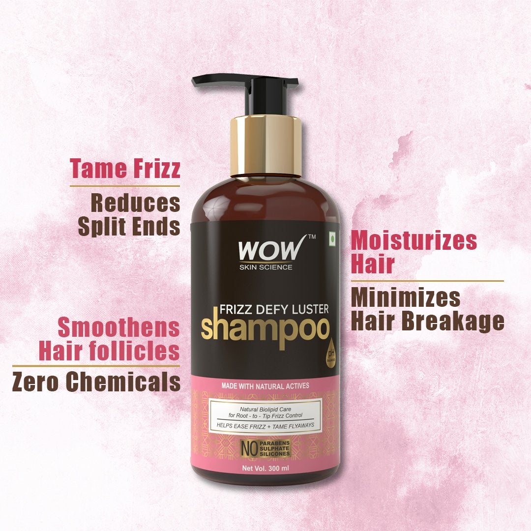 WOW Frizz Defy Luster Anti Frizz Shampoo - No Parabens, Sulphate & Silicone - 300 ml