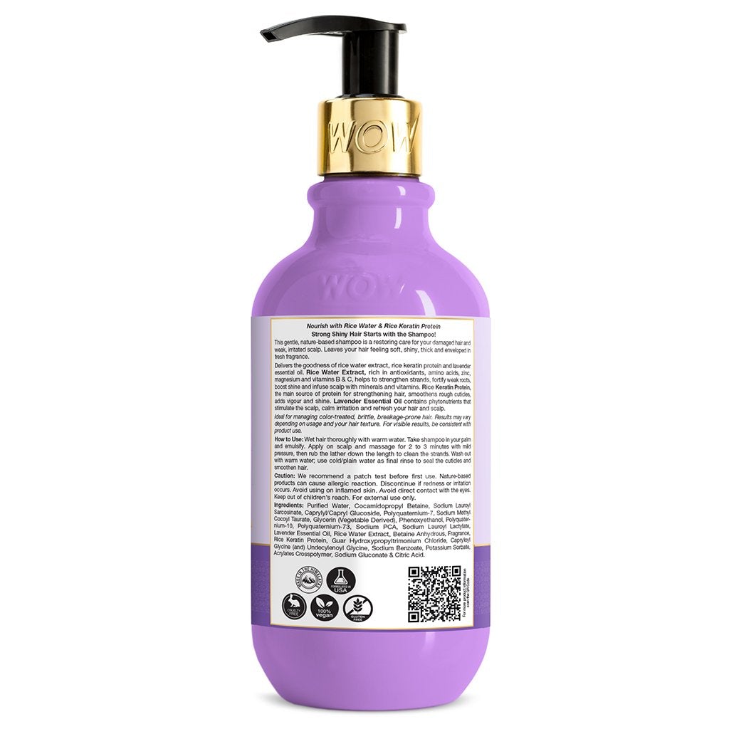 WOW Rice Water Shampoo with Rice Water, Rice Keratin & Lavender Oil for Damaged, Dry and Frizzy Hair