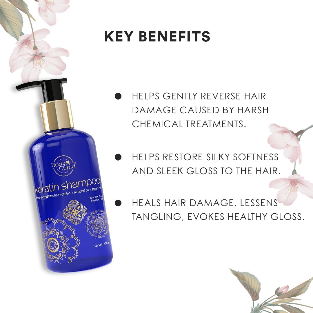 WOW Keratin Shampoo with Hydrolized Keratin Protein, Almond Oil and Argan Oil By Body Cupid - 300 ml