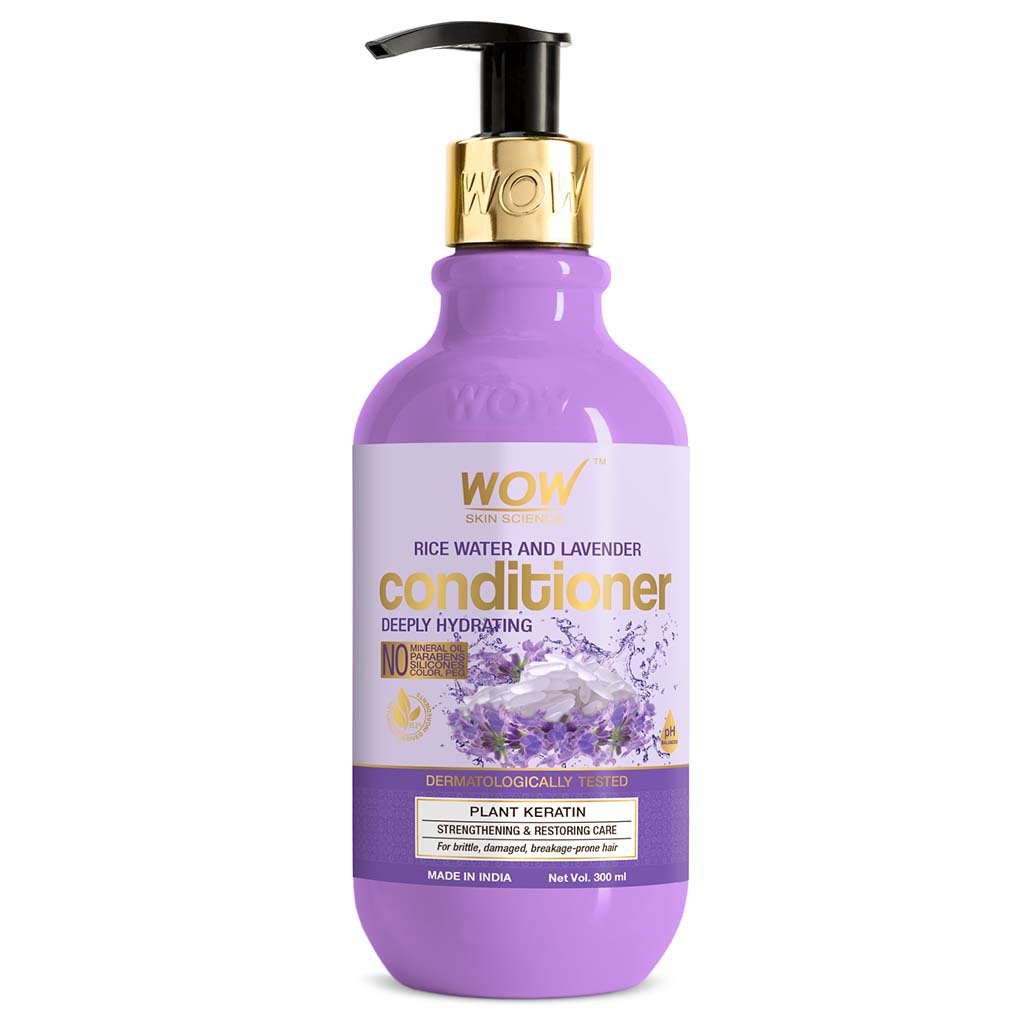 WOW Rice Water Conditioner with Rice Water, Rice Keratin & Lavender Oil for Damaged, Dry and Frizzy Hair - No Mineral Oil, Parabens, Silicones, Synthetic Color, PEG - 300mL