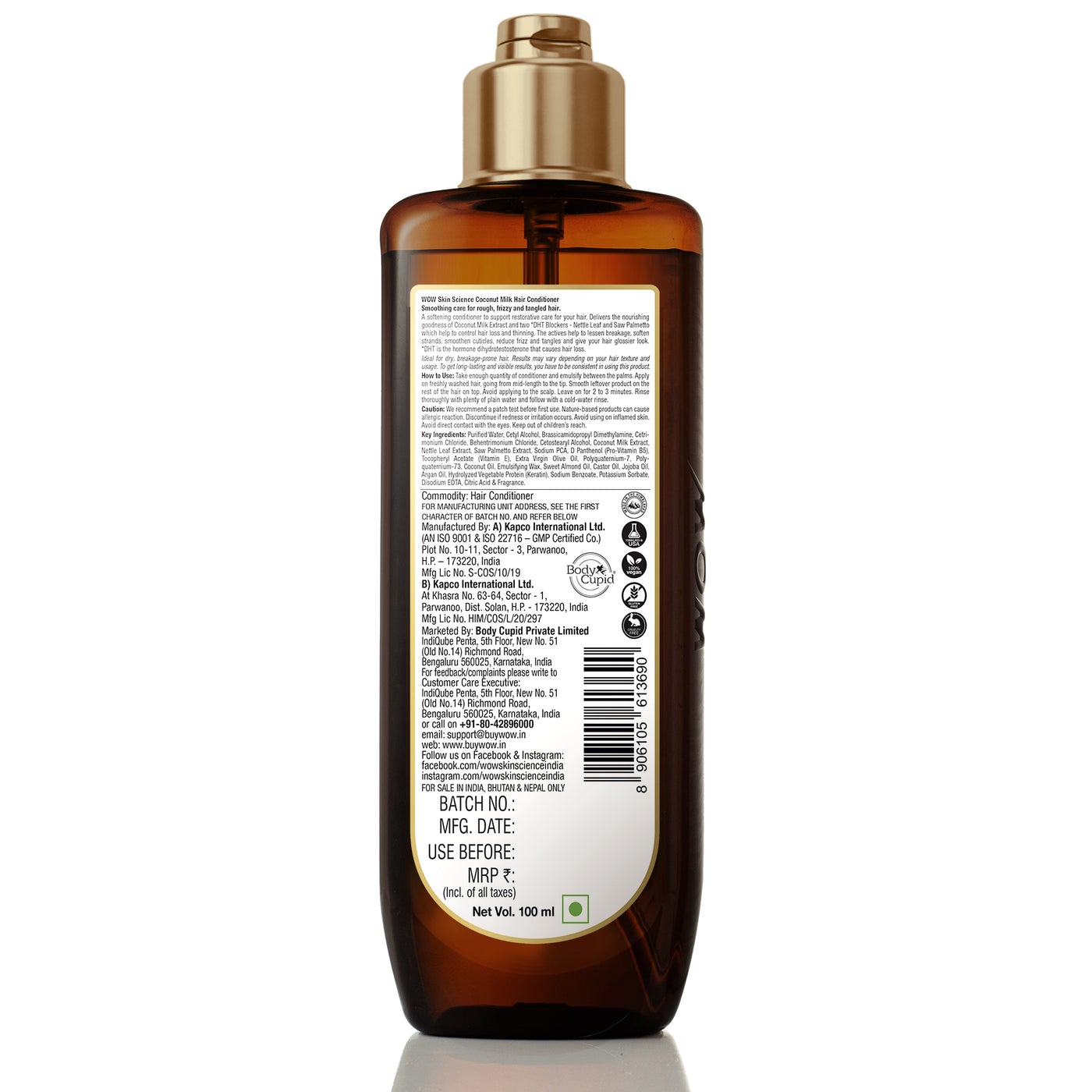 WOW Coconut Milk Conditioner - No Parabens, Minerals Silicones & Color - 100 ml