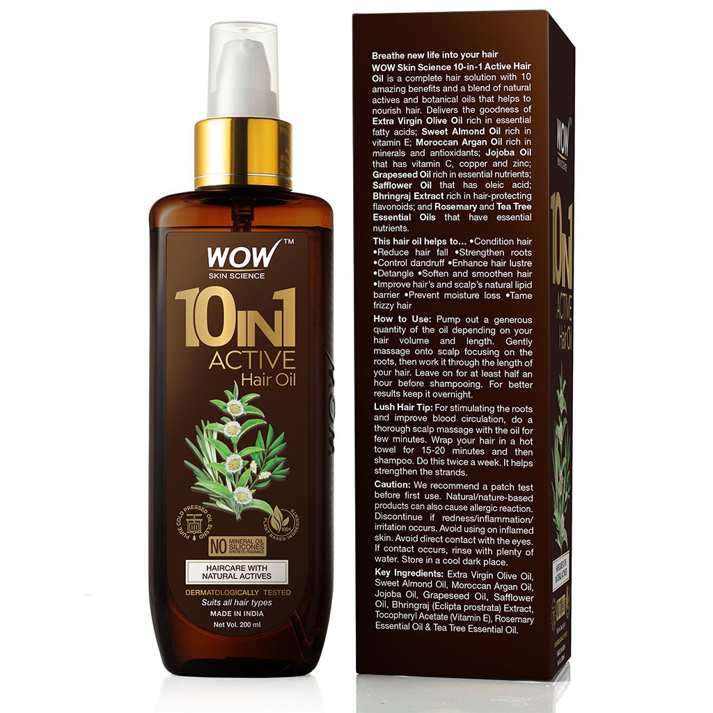 WOW 10 in 1 Active Hair Oil - No Mineral Oil, Silicones & Synthetic Fragrance - 200 ml
