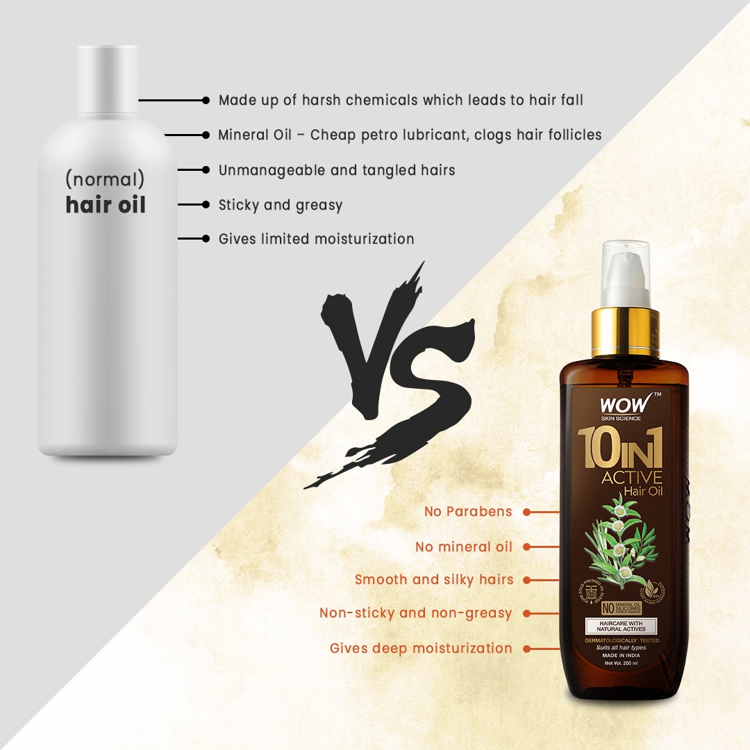 WOW 10 in 1 Active Hair Oil - No Mineral Oil, Silicones & Synthetic Fragrance - 200 ml