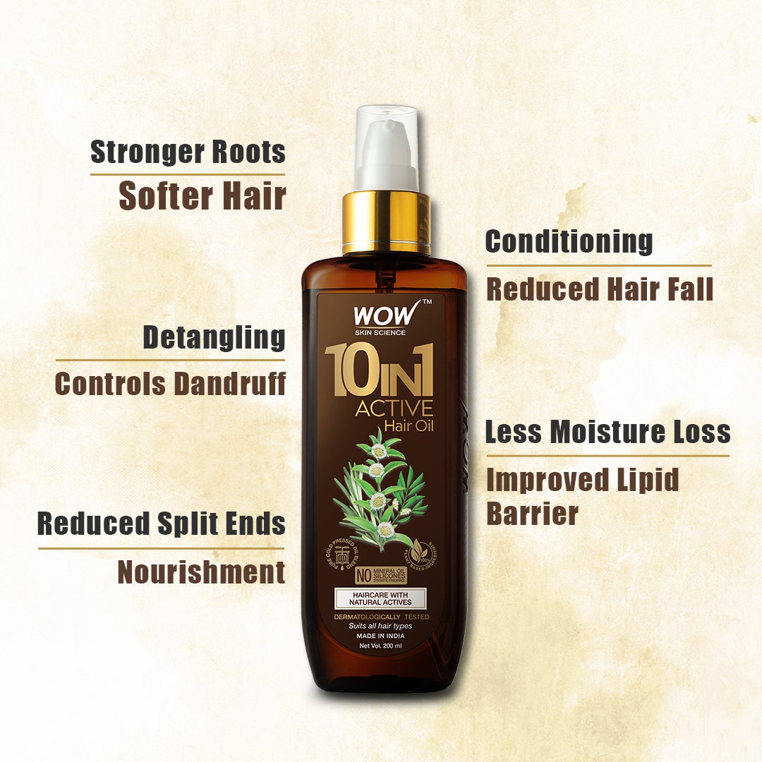 WOW 10 in 1 Active Hair Oil - No Mineral Oil, Silicones & Synthetic Fragrance - 200 ml