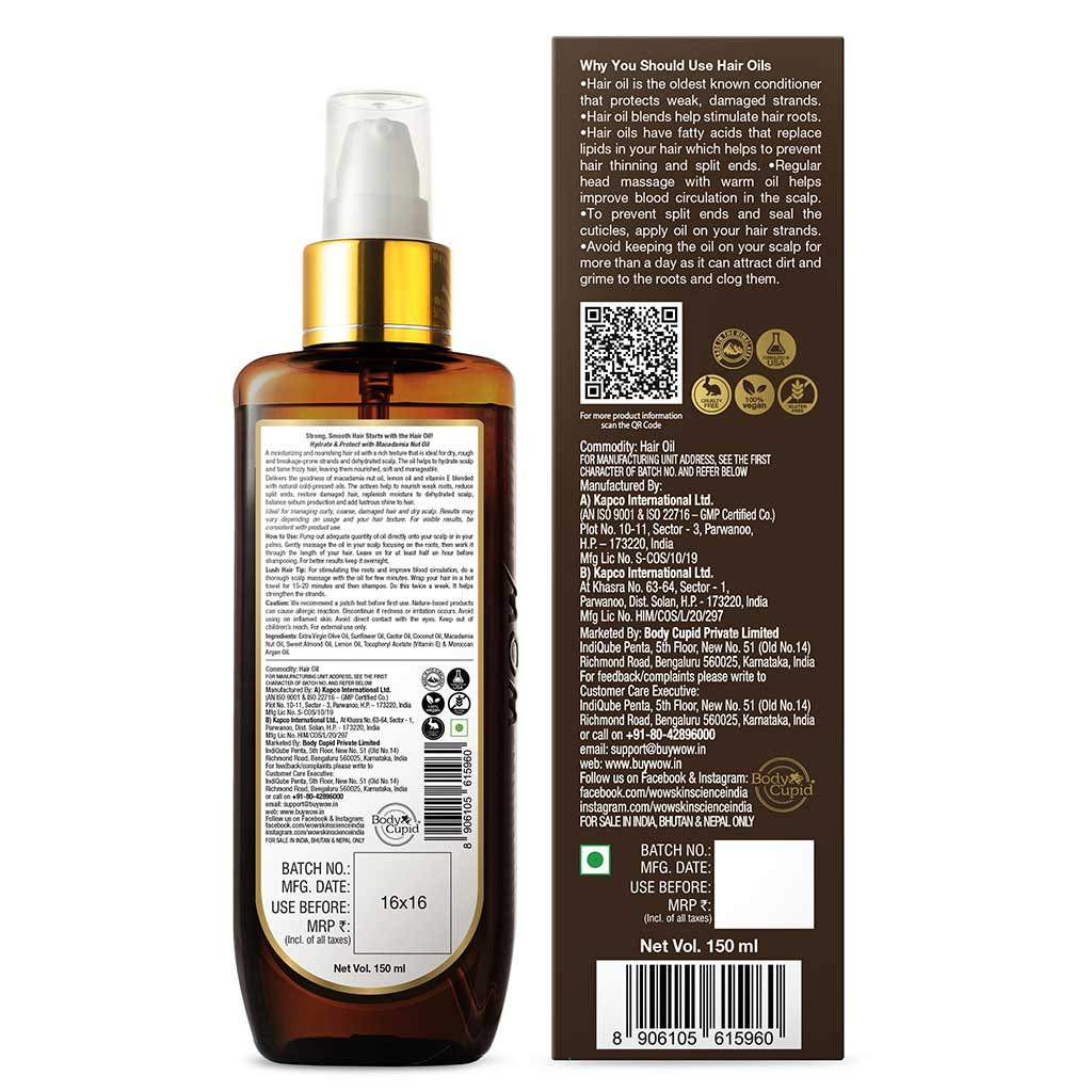 WOW Skin Science Macadamia Nut Hair Oil - 150 ml
