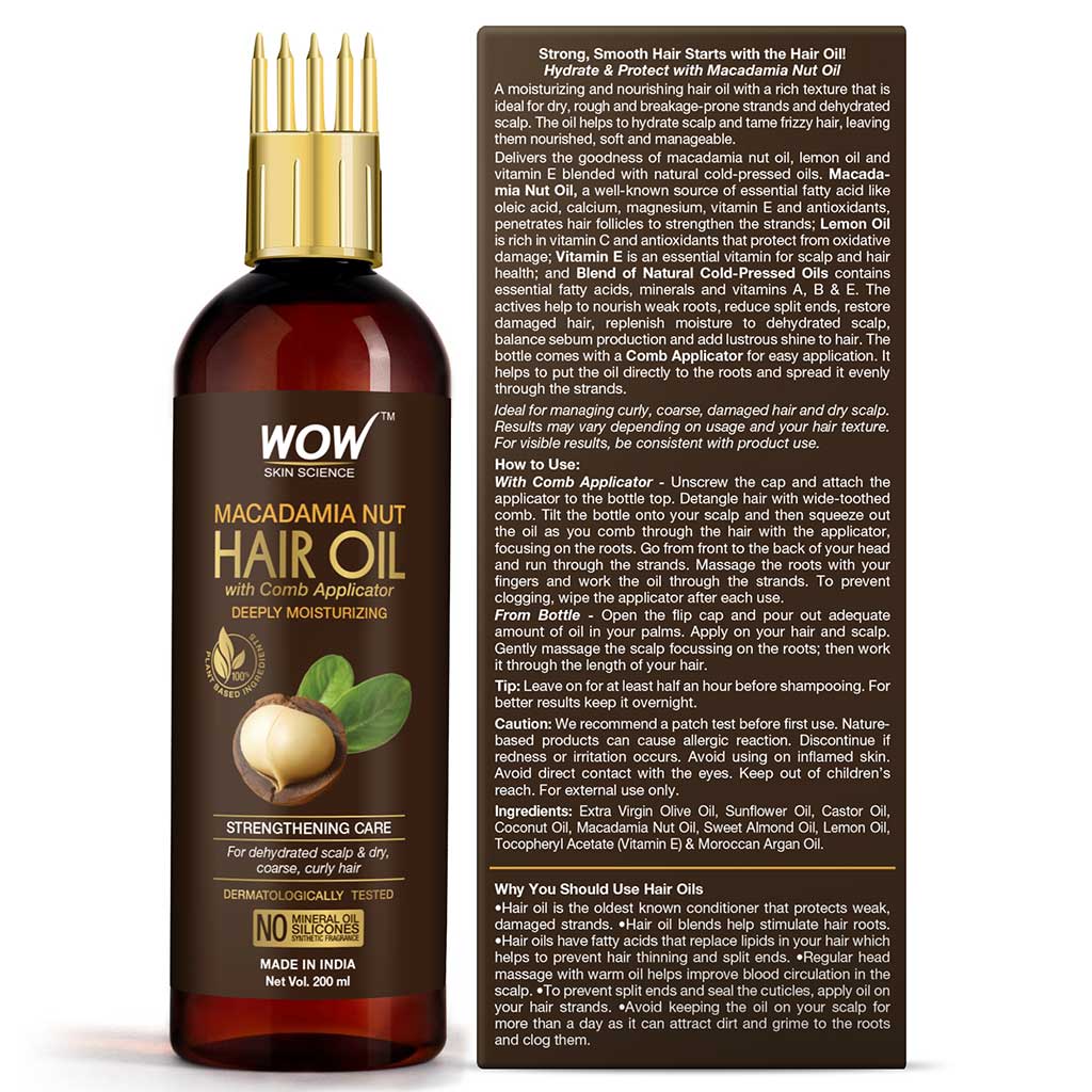 WOW Macadamia Nut Hair Oil With Comb Applicator - 200 ml
