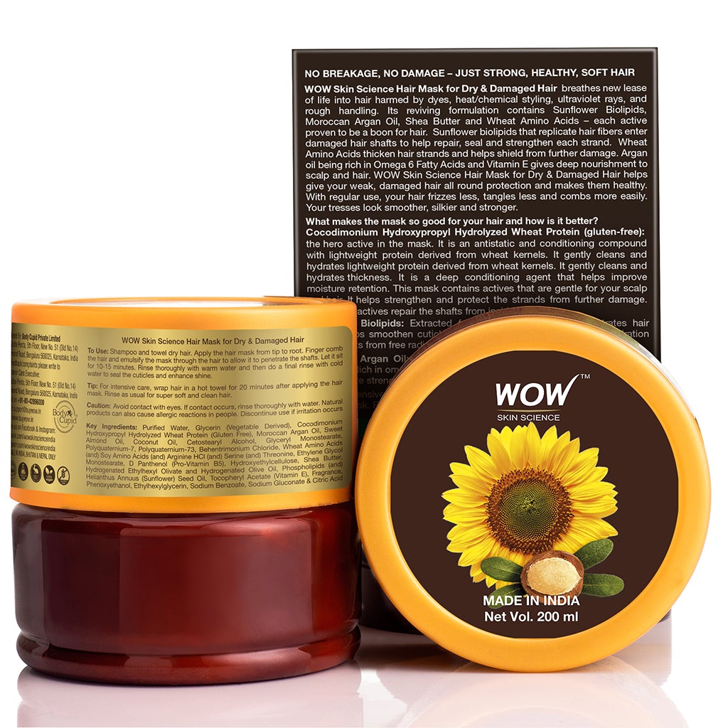 WOW Sunflower Biolipids & Argan Oil Hair Mask for Dry & Damaged Hair