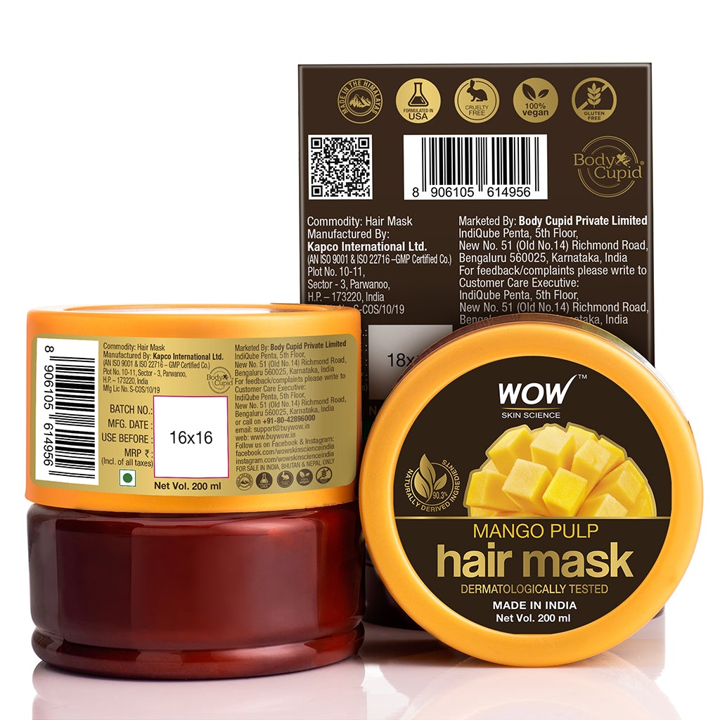 WOW Mango Hair Mask For Healthy Hair - No Mineral Oil, Parabens, Silicones, Synthetic Color, PEG - 200mL