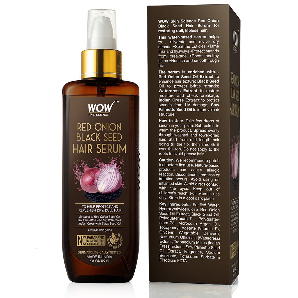 WOW Onion Hair Serum - with Red Onion Black Seed Oil Extract, Watercress - NON STICKY - For Frizz Control & Replenishing Dry, Dull Hair - No Parabens, Silicones & PEG - 100 ml