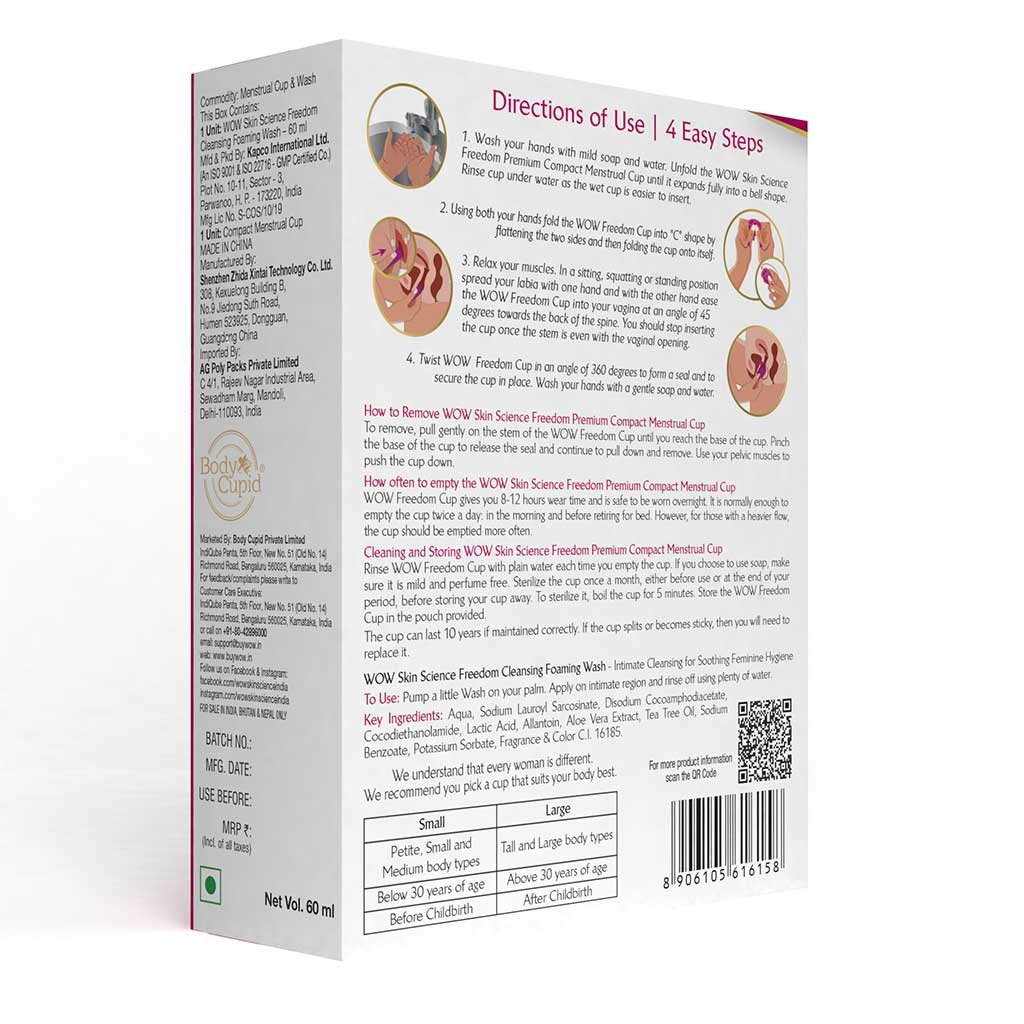 WOW Freedom Reusable Menstrual Cup and Wash Pre Childbirth - Small (Under 30 Years)