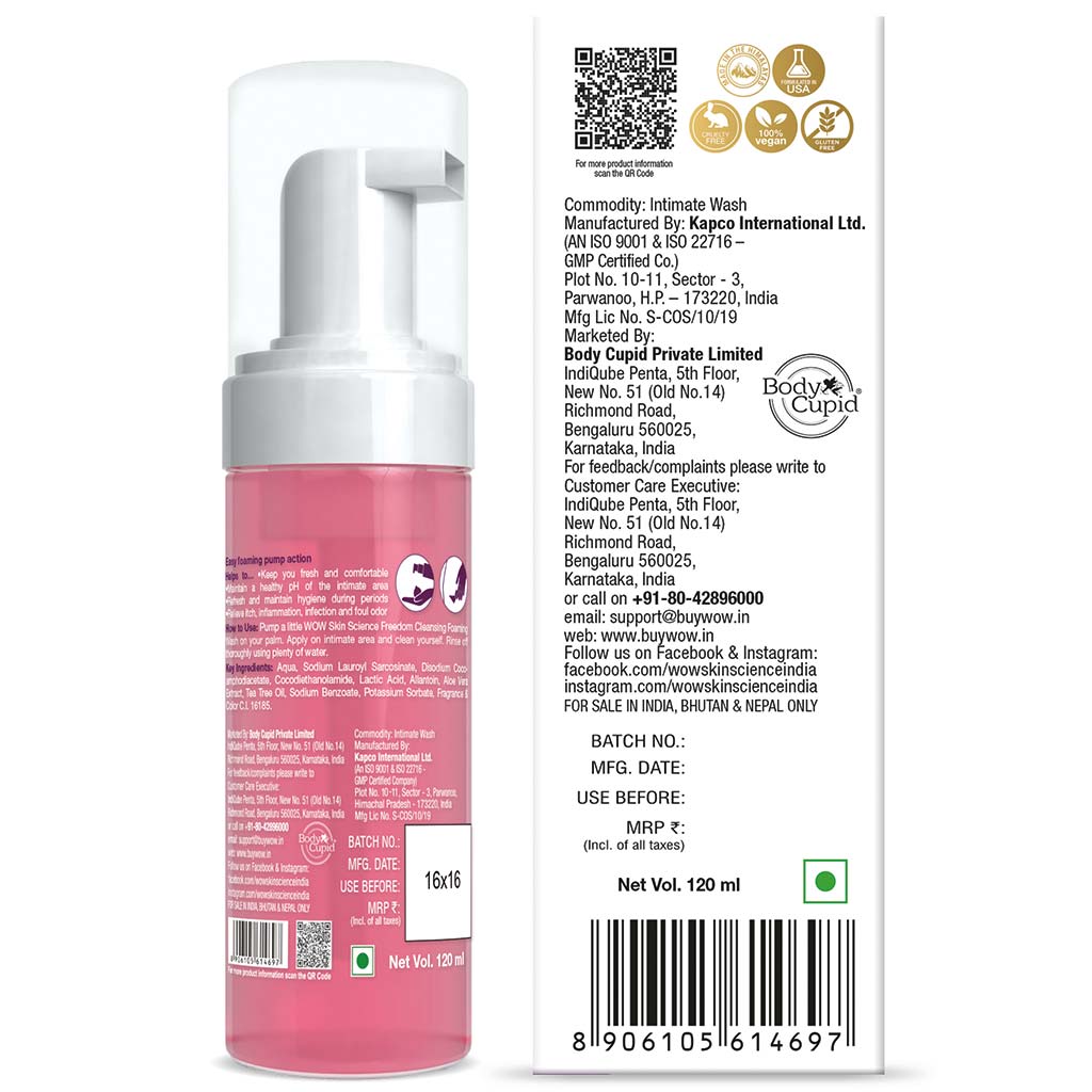 WOW Freedom Cleansing Foaming Wash, Lactic Acid and Tea Tree Oil - 120 ml