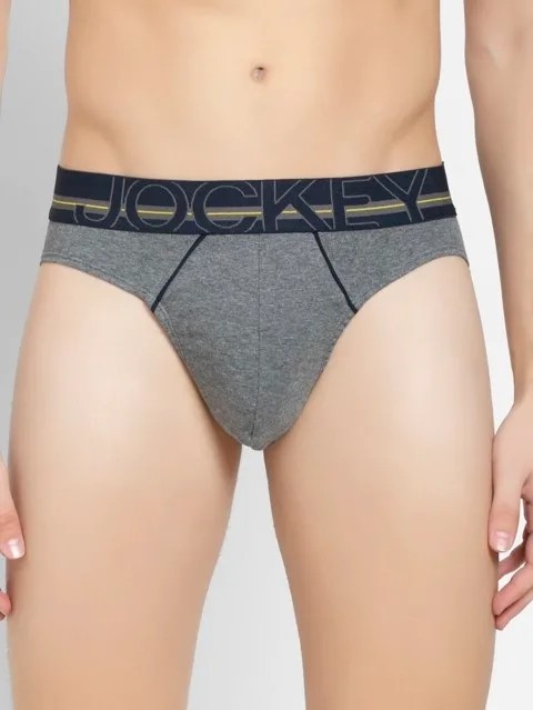 JOCKEY (US 17) High-cut Solid Briefs with Exposed Waistband - Mid Grey Melange