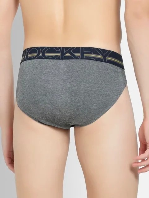 JOCKEY (US 17) High-cut Solid Briefs with Exposed Waistband - Mid Grey Melange