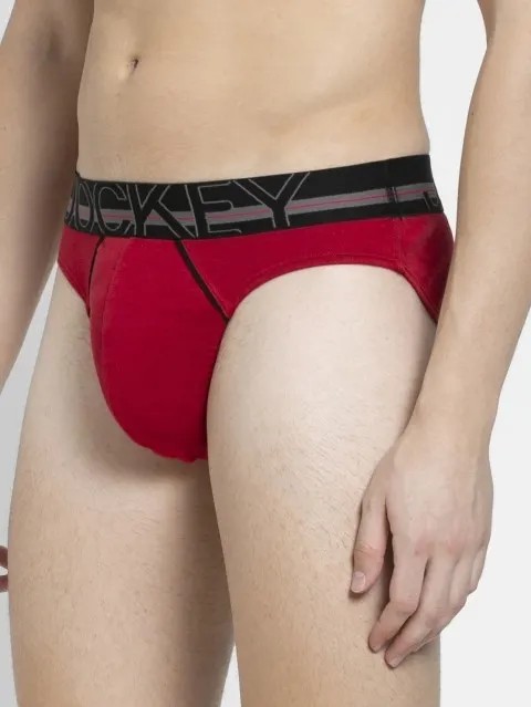 JOCKEY (US 17) High-cut Solid Briefs with Exposed Waistband - Chilli Pepper
