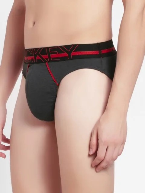 JOCKEY (US 17) High-cut Solid Briefs with Exposed Waistband - Graphite