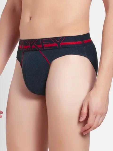 JOCKEY (US 17) High-cut Solid Briefs with Exposed Waistband - Ink Blue Melange