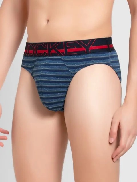 JOCKEY (US 17) High-cut Solid Briefs with Exposed Waistband - Denim Snow Melange