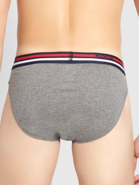 JOCKEY (usa originals US 49) High-cut Solid Briefs with Multicolor Exposed Waistband - Mid Grey Melange