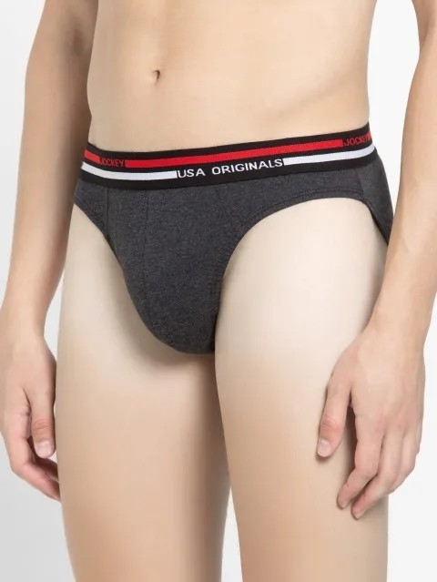 JOCKEY (usa originals US 49) High-cut Solid Briefs with Multicolor Exposed Waistband - Black Melange