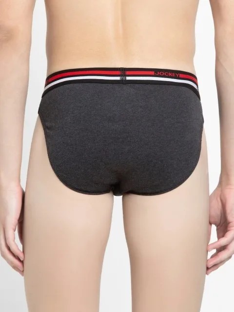 JOCKEY (usa originals US 49) High-cut Solid Briefs with Multicolor Exposed Waistband - Black Melange