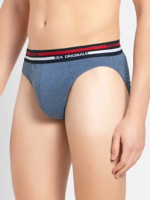 JOCKEY (usa originals US 49) High-cut Solid Briefs with Multicolor Exposed Waistband - Light Denim Melange