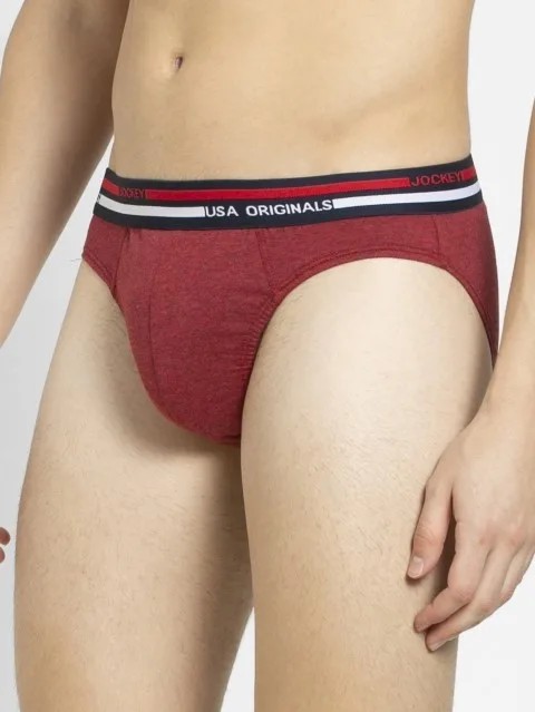 JOCKEY (usa originals US 49) High-cut Solid Briefs with Multicolor Exposed Waistband - Red Melange