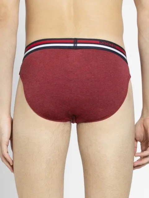 JOCKEY (usa originals US 49) High-cut Solid Briefs with Multicolor Exposed Waistband - Red Melange
