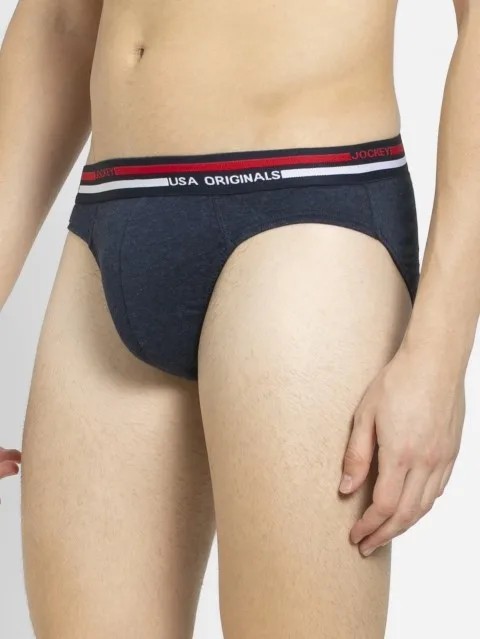 JOCKEY (usa originals US 49) High-cut Solid Briefs with Multicolor Exposed Waistband - Ink Blue Melange