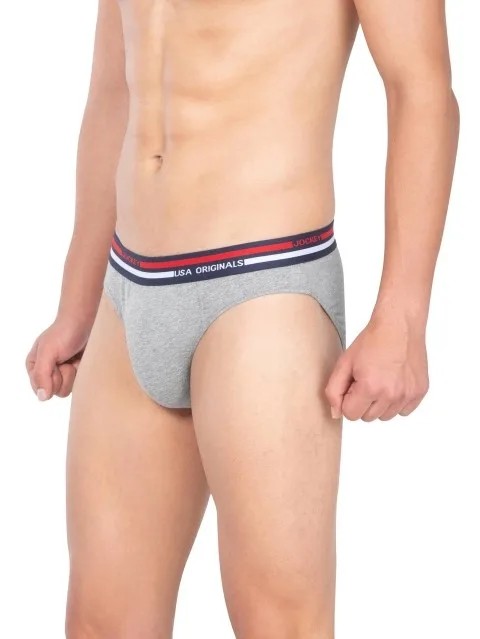 JOCKEY (usa originals US 49) High-cut Solid Briefs with Multicolor Exposed Waistband - Grey Melange
