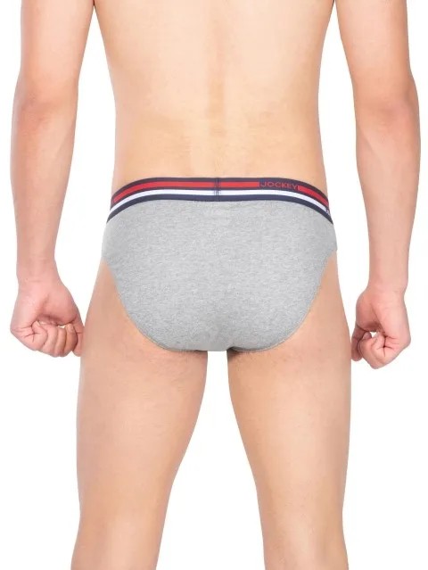 JOCKEY (usa originals US 49) High-cut Solid Briefs with Multicolor Exposed Waistband - Grey Melange