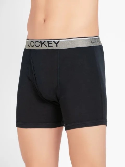 JOCKEY (Modern classic 8009) Boxer Briefs with Front Fly & Exposed Waistband - Deep Navy