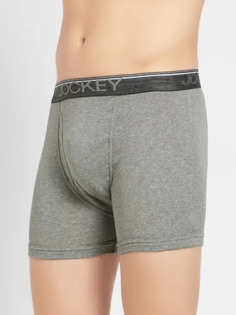 JOCKEY (Modern classic 8009) Boxer Briefs with Front Fly & Exposed Waistband - Grey Melange