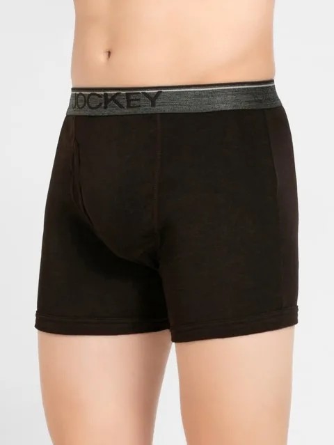 JOCKEY (Modern classic 8009) Boxer Briefs with Front Fly & Exposed Waistband - Brown