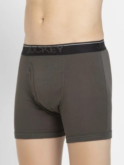 JOCKEY (Modern classic 8009) Boxer Briefs with Front Fly & Exposed Waistband - Deep Olive