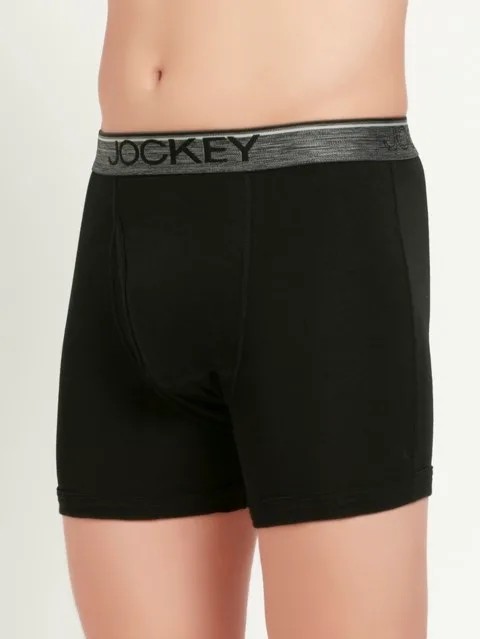 JOCKEY (Modern classic 8009) Boxer Briefs with Front Fly & Exposed Waistband - Black