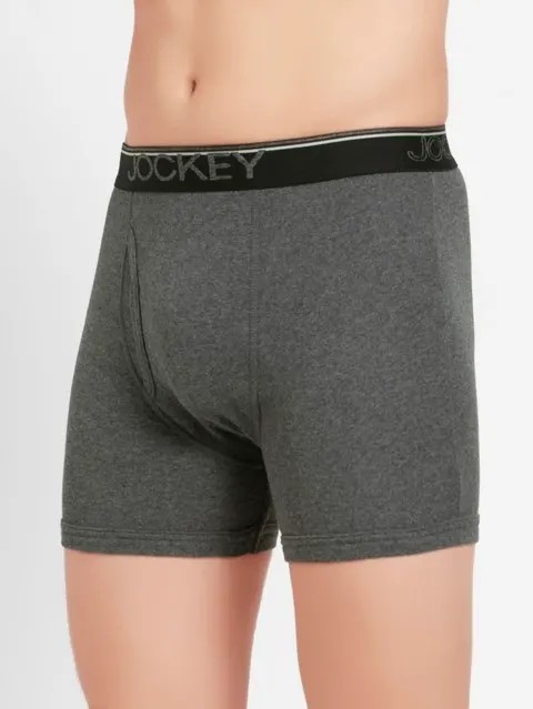 JOCKEY (Modern classic 8009) Boxer Briefs with Front Fly & Exposed Waistband - Charcoal Melange