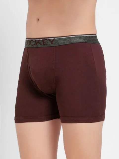 JOCKEY (Modern classic 8009) Boxer Briefs with Front Fly & Exposed Waistband - Mauve Wine