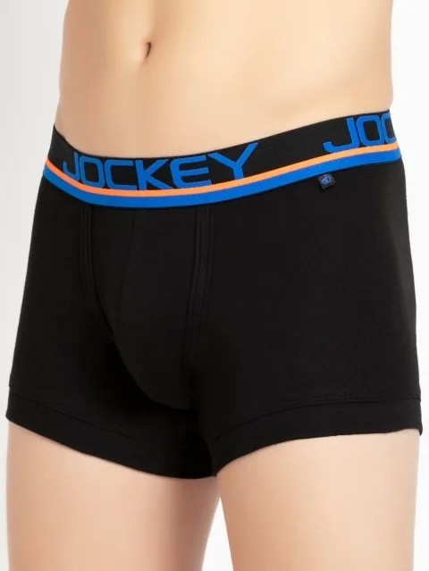 JOCKEY (POP FP03) Modern Trunks with Double layer Contoured Pouch - Black & Neon Orange