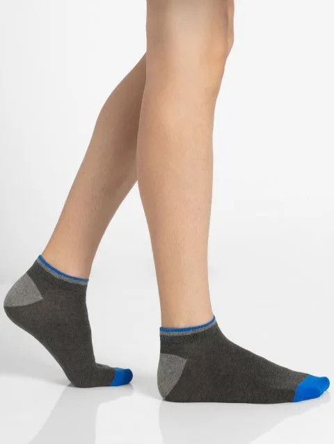 JOCKEY SOCKS (2 PCS) (POP 7052) Casual Low Show Socks for Men - Charcoal Melange & Neon Orange