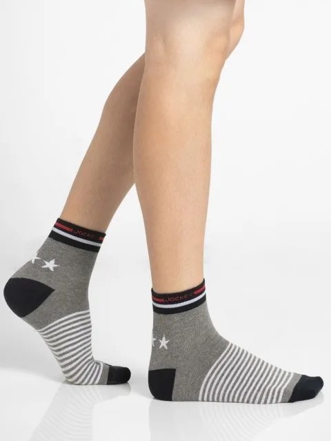 JOCKEY SOCKS (1 pair) (USA Originals 7001) Printed Ankle Socks for Men - Grey Melange