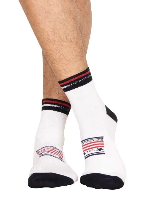 JOCKEY SOCKS (1 pair) (USA Originals 7001) Printed Ankle Socks for Men - White