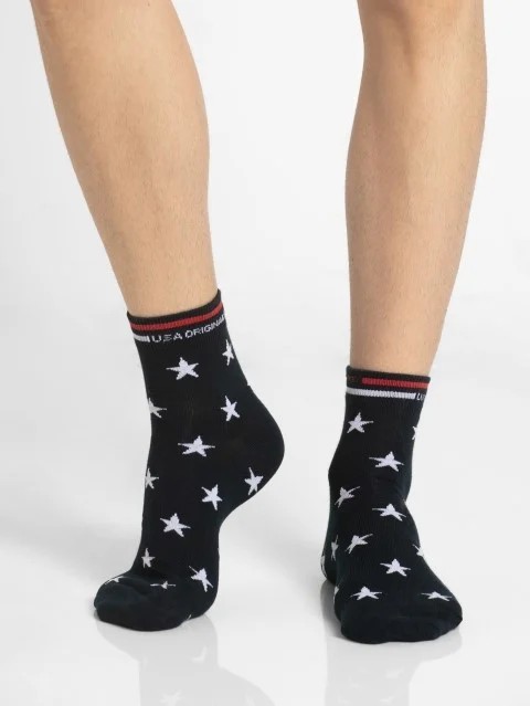JOCKEY SOCKS (1 pair) (USA Originals 7001) Printed Ankle Socks for Men - Navy